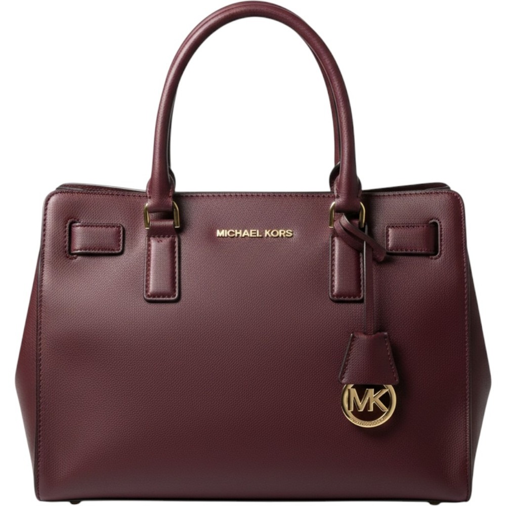 Michael Kors Medium Hamilton Satchel Burgundy Saffiano Leather Gold Tone Handbag